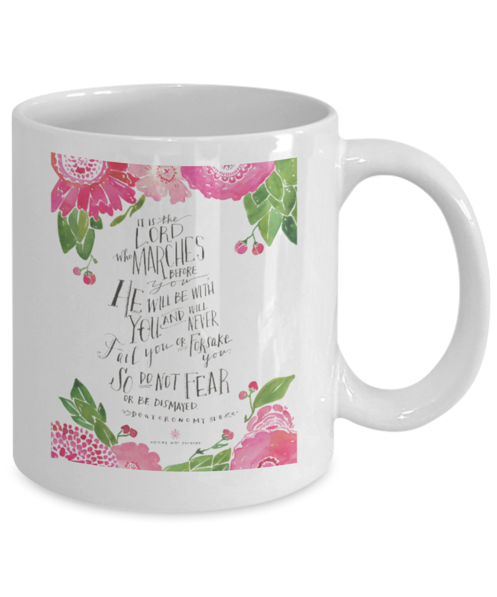 Bible gifts quotes mugs , He will be with you - White Coffee Mug Porcelain Tea Cup 11 oz - Great Gift