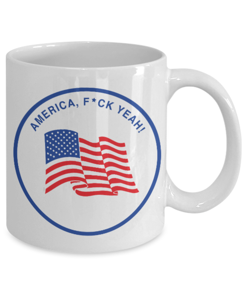 America Lovers Mugs, America F*ck Yeah - White Coffee Mug Porcelain Tea Cup 11 oz - Great Gift