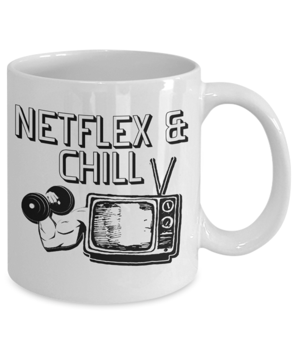 Netflex Lovers Mugs , Netflex & Chill - White Coffee Mug Porcelain Tea Cup 11 oz - Great Gift