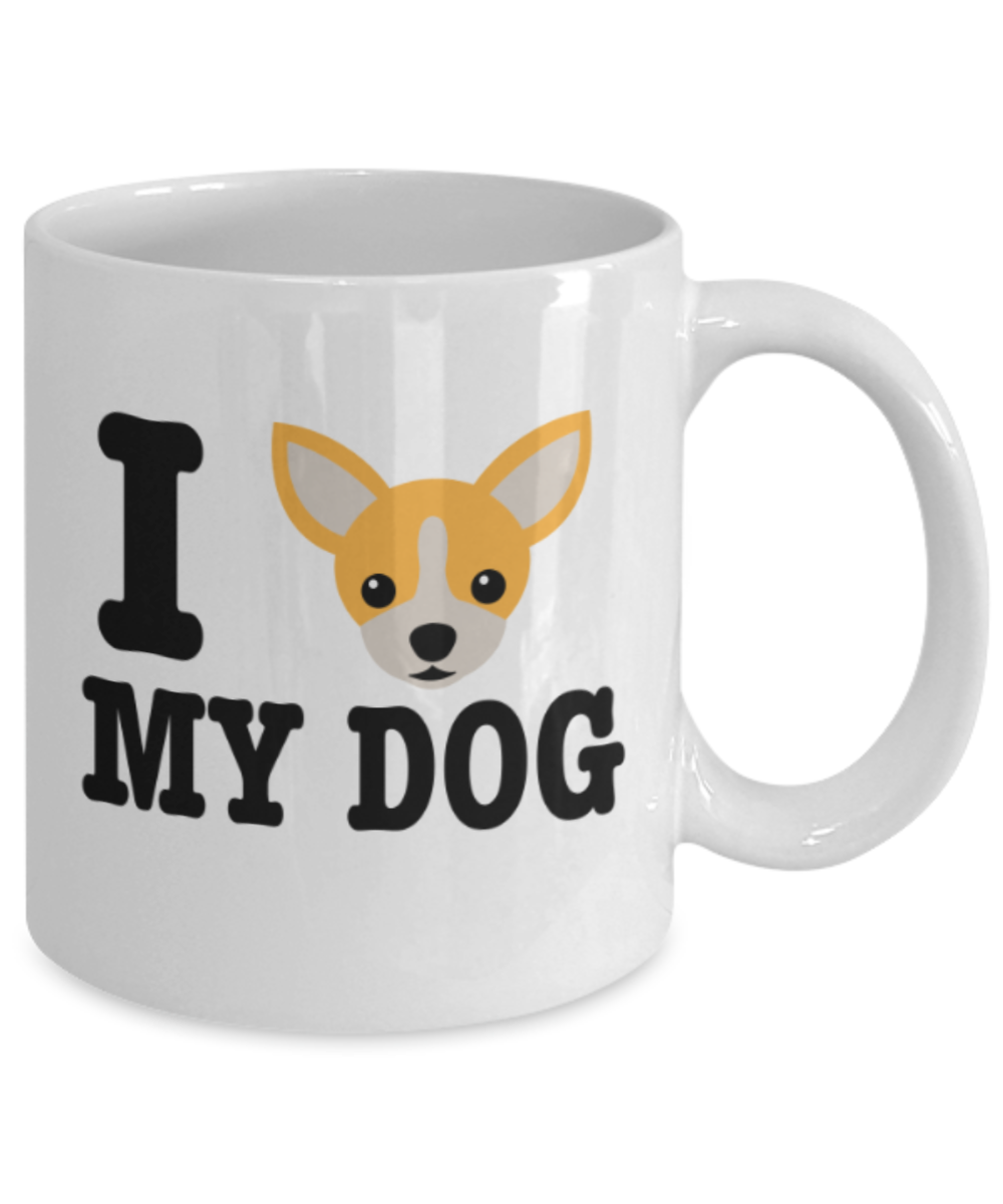 Gift gor dog lovers , I love my Dog - White Coffee Mug Porcelain Tea Cup 11 oz - Great Gift
