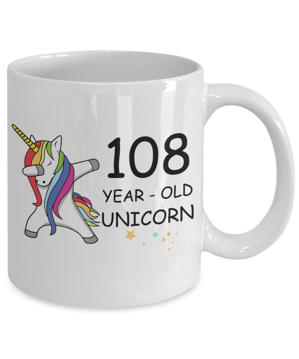 108th Birthday Gift for Women - 108 Year Old Unicorn Dabbing Mug - Funny White Porcelain Coffee 11 oz for Grandma, Mom, Sister, Best Friend, Women, Her - Legends are Born In 1912