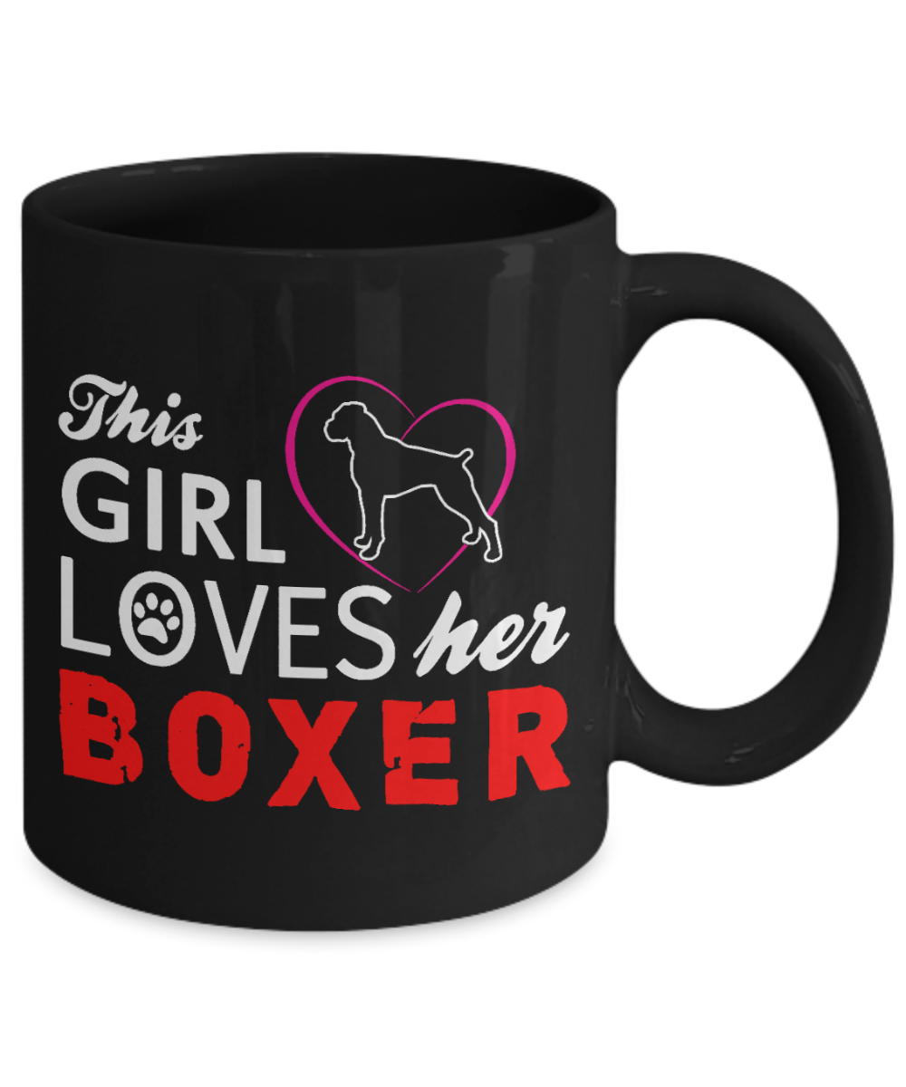 Dog Mom Gift Custom Coffee mug, This Girl Loves Her Boxer-Black Porcelain Coffee Mug 11 oz