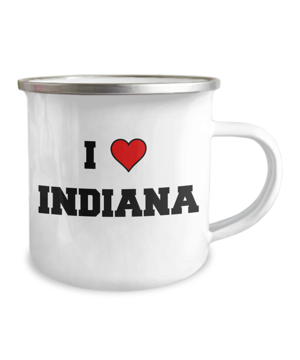 Indiana Tea Coffee Mugs, I Love Indiana USA States Coffee Mug Tea Cup-12 Oz Stainless Steel Enamel Finish White Camper Coffee Mug