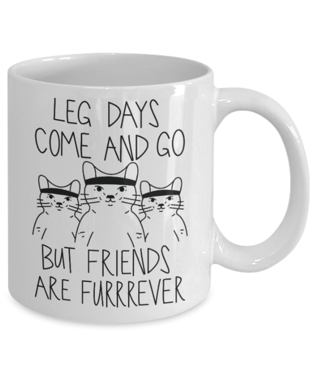 Cat Lovers Mugs , Friends are furrrever - White Coffee Mug Porcelain Tea Cup 11 oz - Great Gift