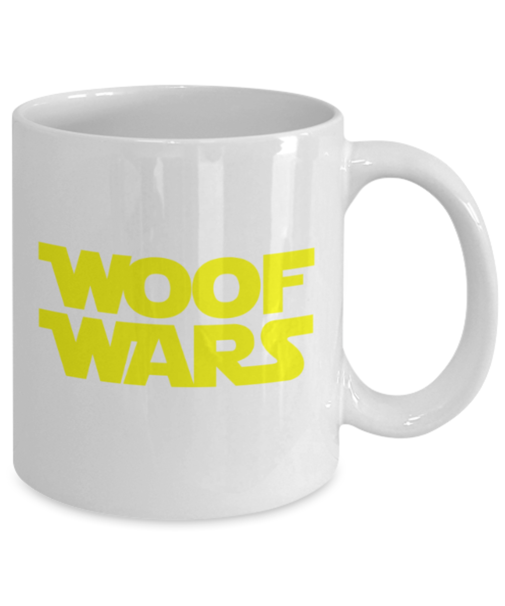 Gift gor dog lovers , Woof wars - White Coffee Mug Porcelain Tea Cup 11 oz - Great Gift