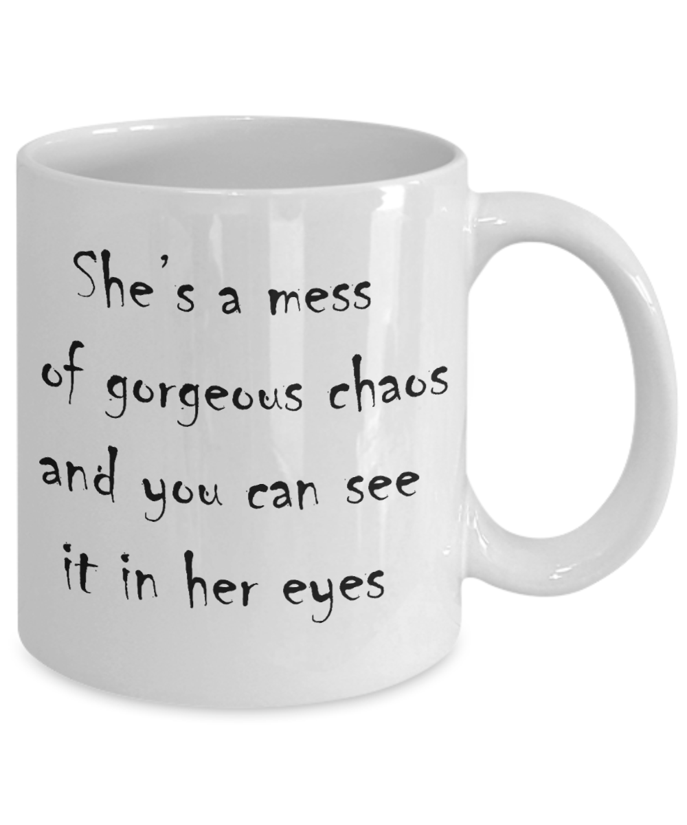 Nightnare before christmas mug - She's a mess of gorgeous chaos - Funny Christmas Gift Mugs, Christmas Gifts for family Ceramic Cup White, Funny Mugs Gift Ideas 11 Oz