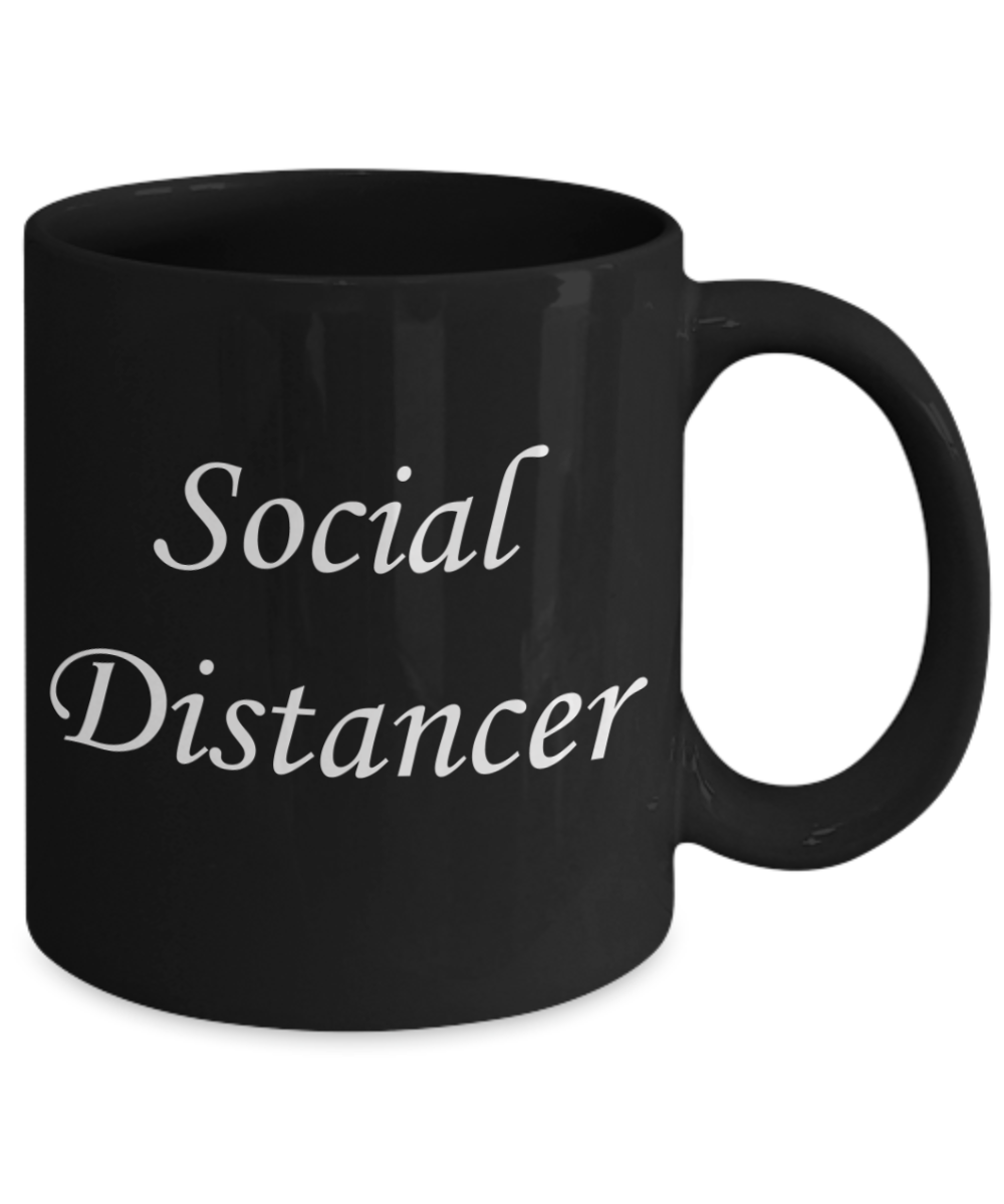 Professional Social Distancer, Social Distancer Mugs - Funny Black Porcelain Coffee Mug Cute Ceramic Cup 11 oz