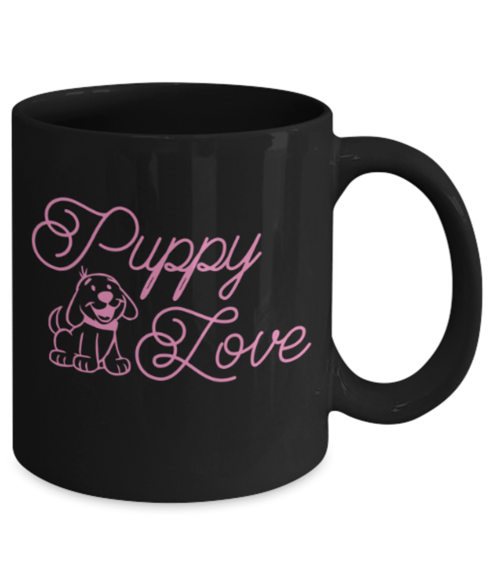 Gift gor dog lovers , Puppy Love - Black Coffee Mug Porcelain Tea Cup 11 oz - Great Gift