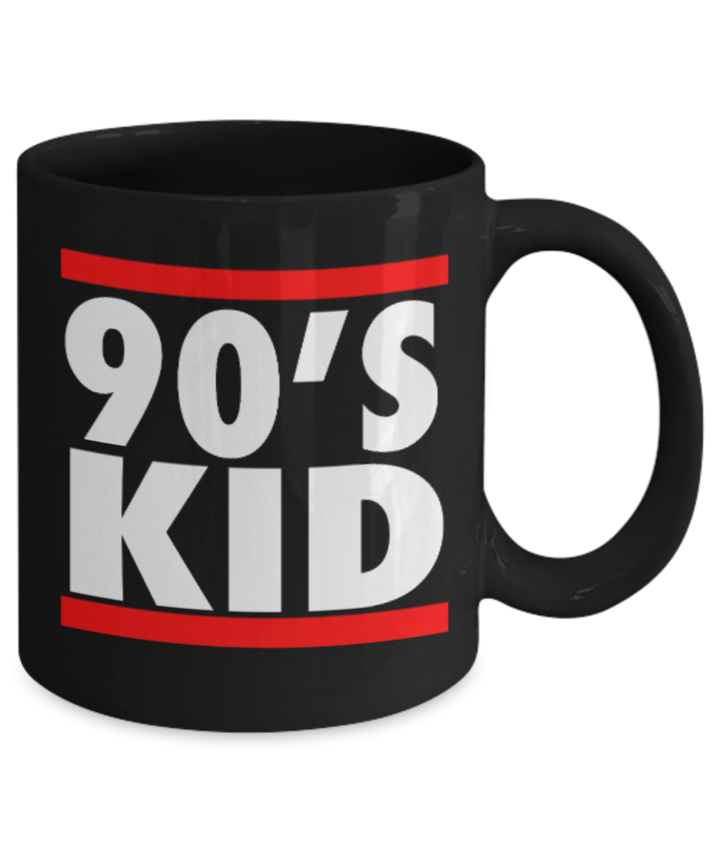 Pop culture lovers mugs , 90's Kids - Black Coffee Mug Porcelain Tea Cup 11 oz - Great Gift