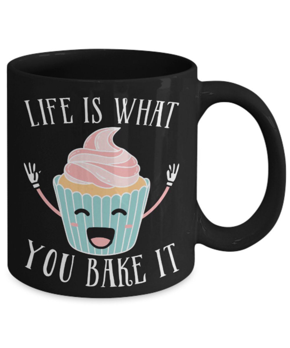 Food lovers Mugs , Life is what you make it - Black Coffee Mug Porcelain Tea Cup 11 oz - Great Gift