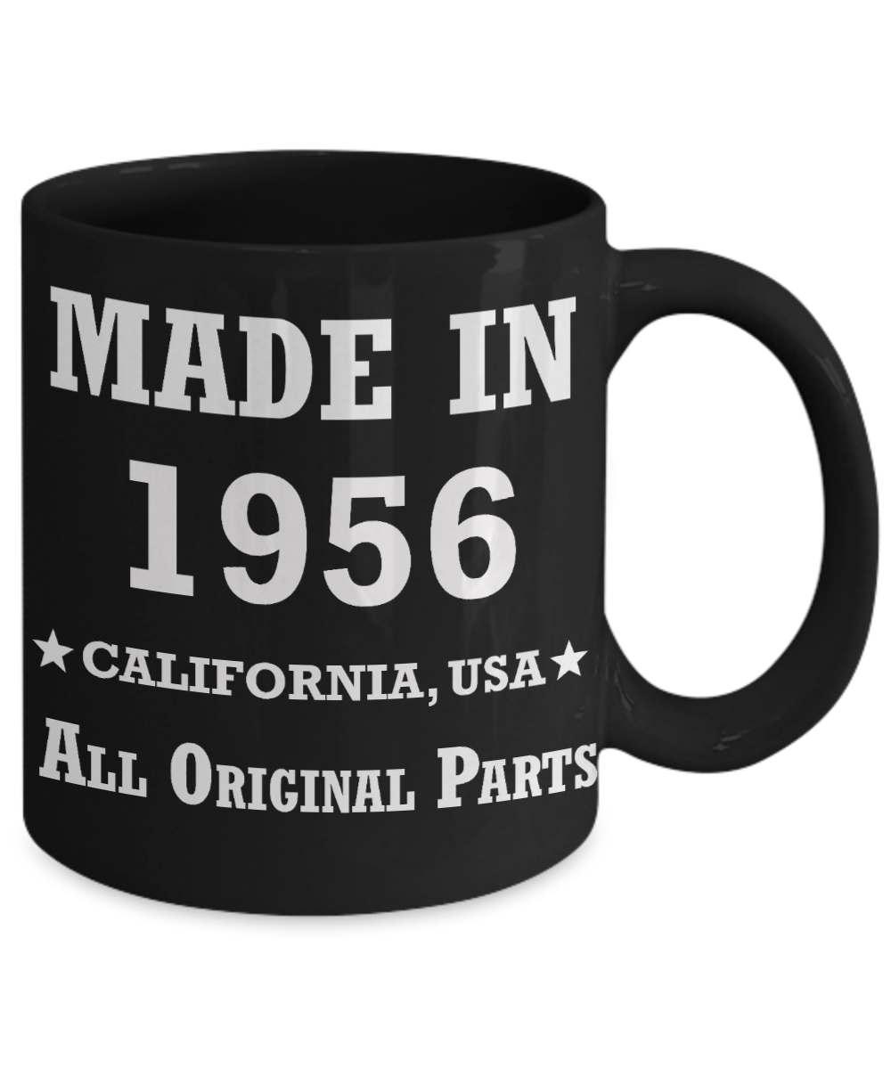63rd birthday gifts for Men/Women - Made in 1956 All Original Parts California - Best 63rd Birthday Gifts for family Ceramic Cup Black, Funny Mugs Gift Ideas 11 Oz