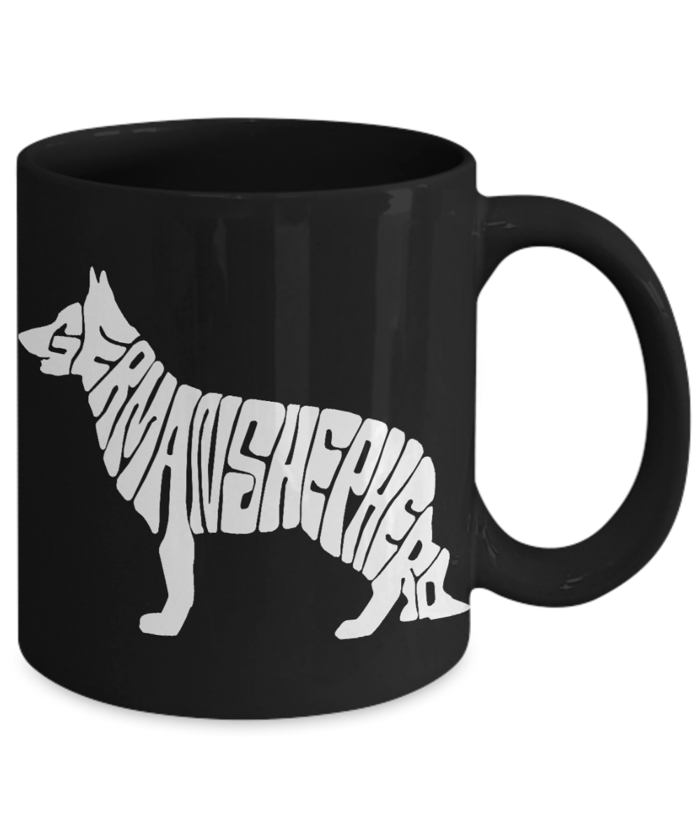Personalized German Shepherd Coffee mug,German Shepherd Shape With Letters-Black Porcelain Coffee Mug 11 oz