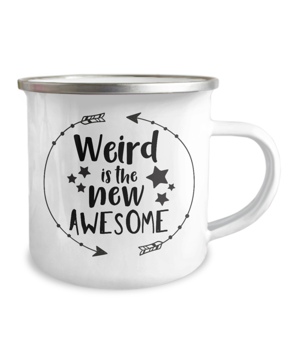 Nightmare before Christmas mug - Weird is The New Awesome -12 Oz Stainless Steel Enamel Finish White Camper Coffee Mug