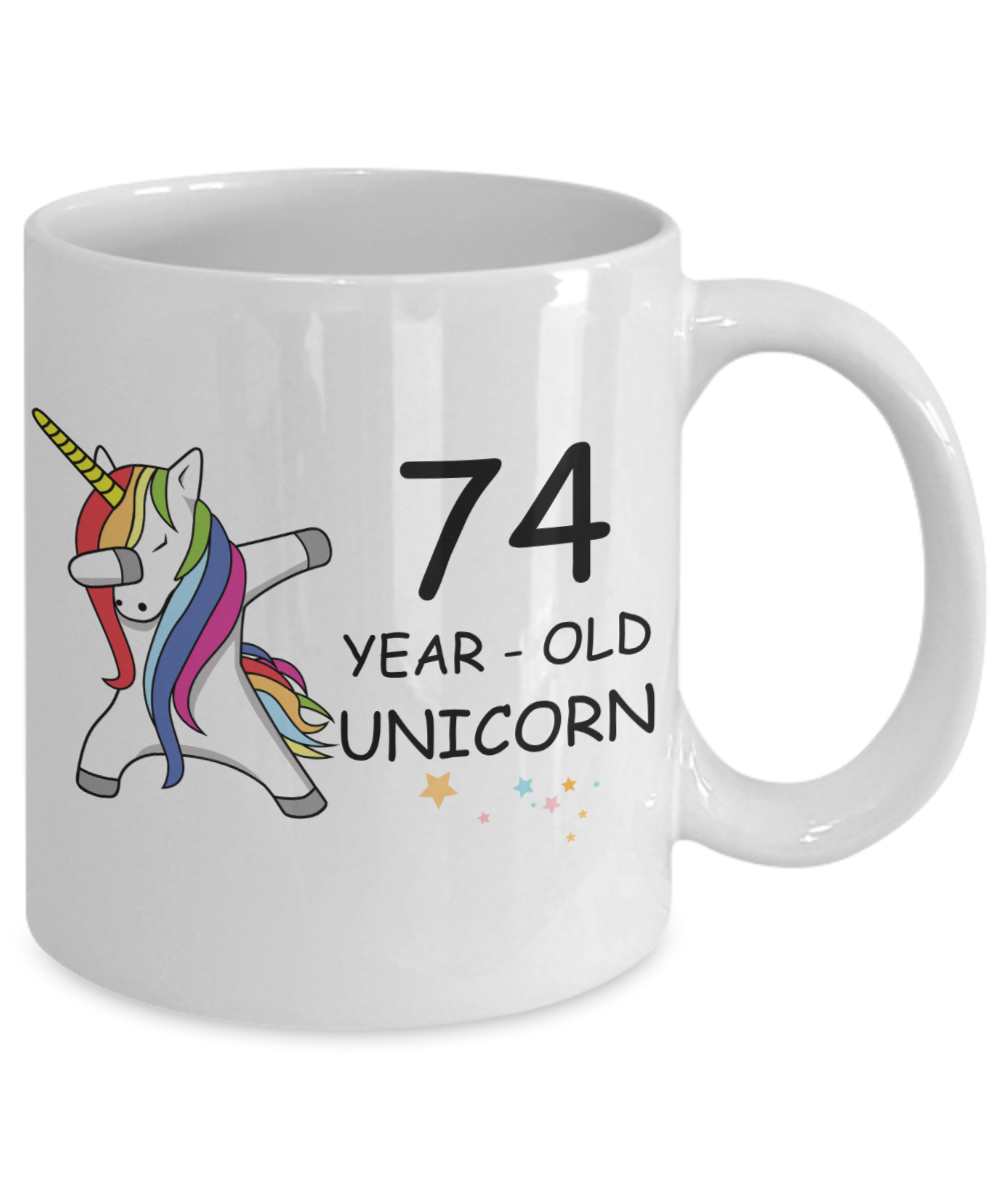 74th Birthday Gift for Women - 74 Year Old Unicorn Dabbing Mug - Funny White Porcelain Coffee 11 oz for Grandma, Mom, Sister, Best Friend, Women, Her - Legends are Born In 1946