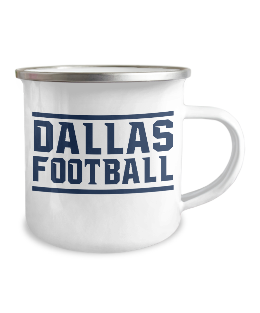 Football Lover Coffee Mug, Dallas Football, Football Player Coffee Mug - 12 Oz Stainless Steel Enamel Finish White Camper Coffee Mug