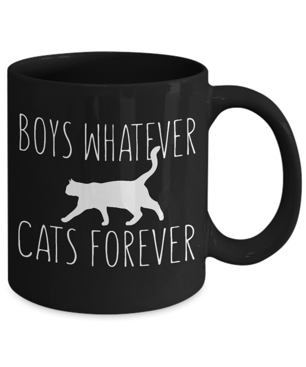 Cat Lover Coffee Mug, Boys Whatever Cats Forever- Black Porcelain Coffee Mug 11 Oz for cat lover, mom, dad