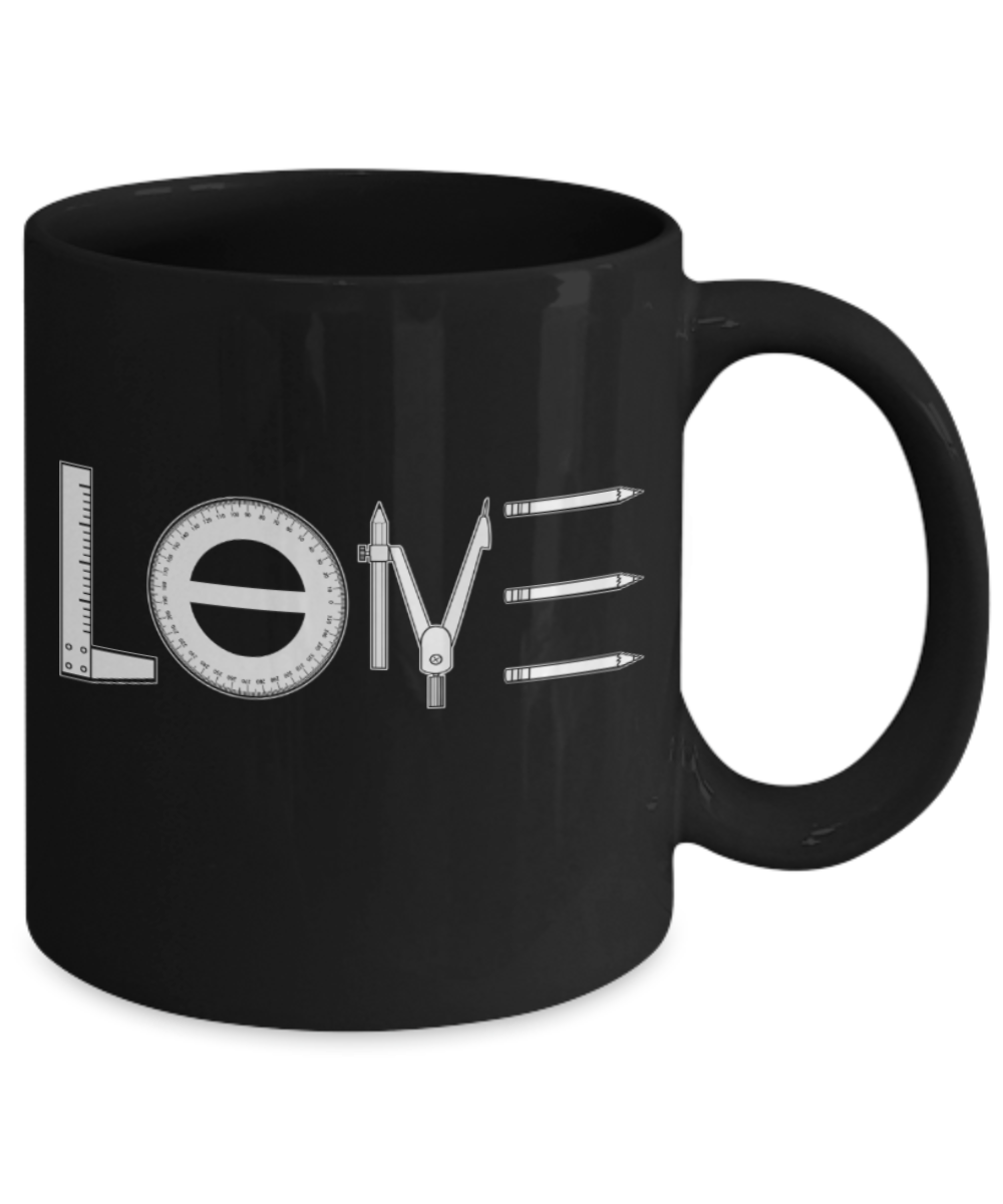 Mathematics Lovers Mugs , Love Rulers - Black Coffee Mug Porcelain Tea Cup 11 oz - Great Gift