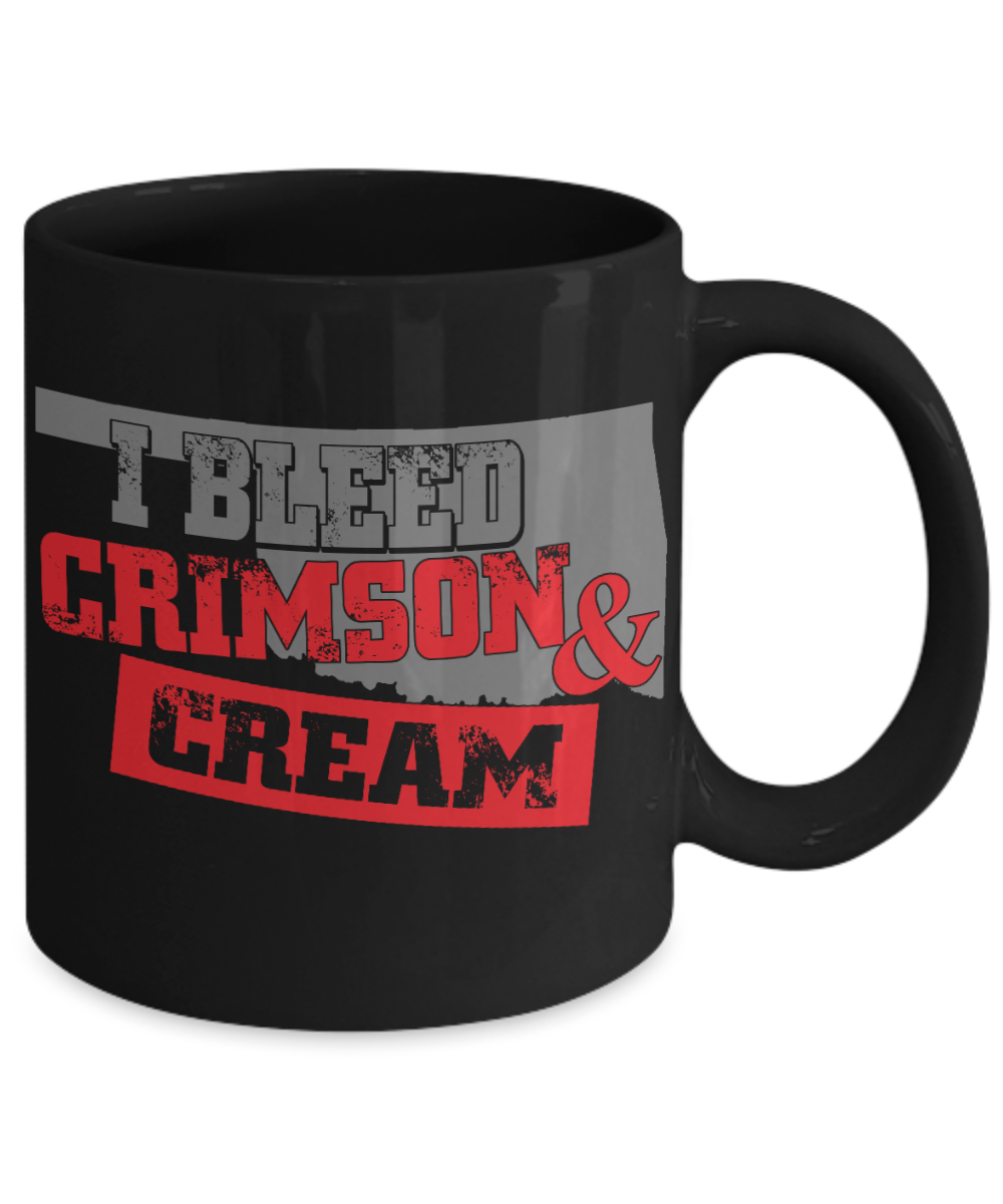 Oklahoma Football Fans Gift Coffee mug, I Bleed Crimson And Cream-Black Porcelain Coffee Mug 11 oz
