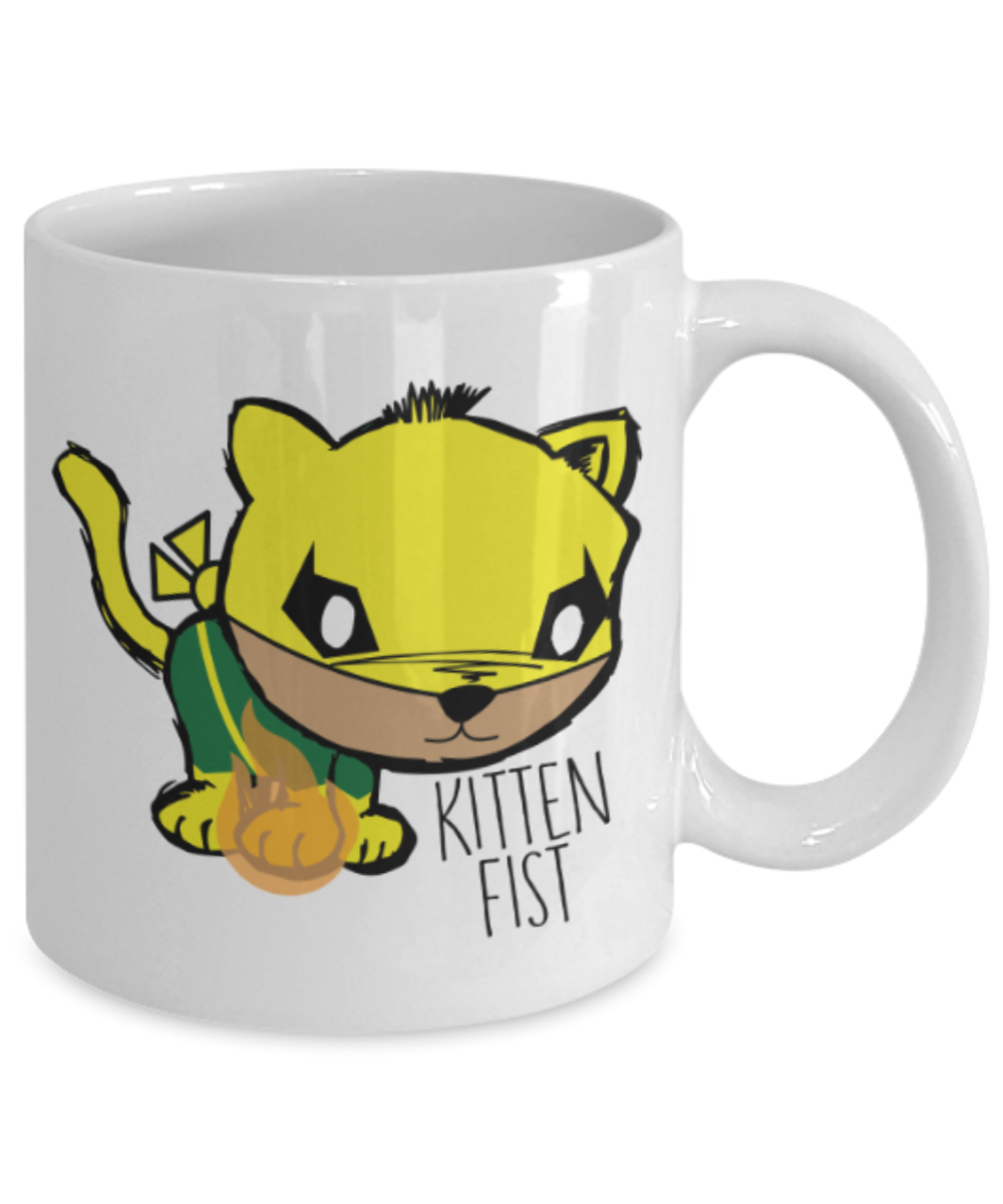 Gift gor cat lovers , Kitten fist - White Coffee Mug Porcelain Tea Cup 11 oz - Great Gift
