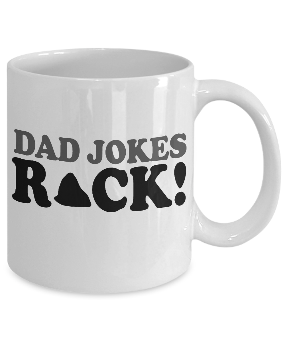 Dear Dad Coffee Mug, Dad Jokes Rocks-White Porcelain Coffee Mug 11 oz For Father, Son, Daughter, Fathers Day
