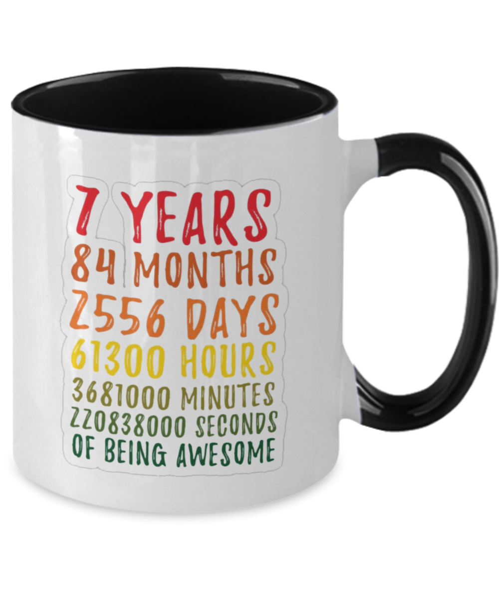7th Birthday Gift - 7 Seven Years Old, All Measures of Being Awesome! Anniversary Mug For Kids, Son Daughter, Boy or Girl - From Mom Dad!