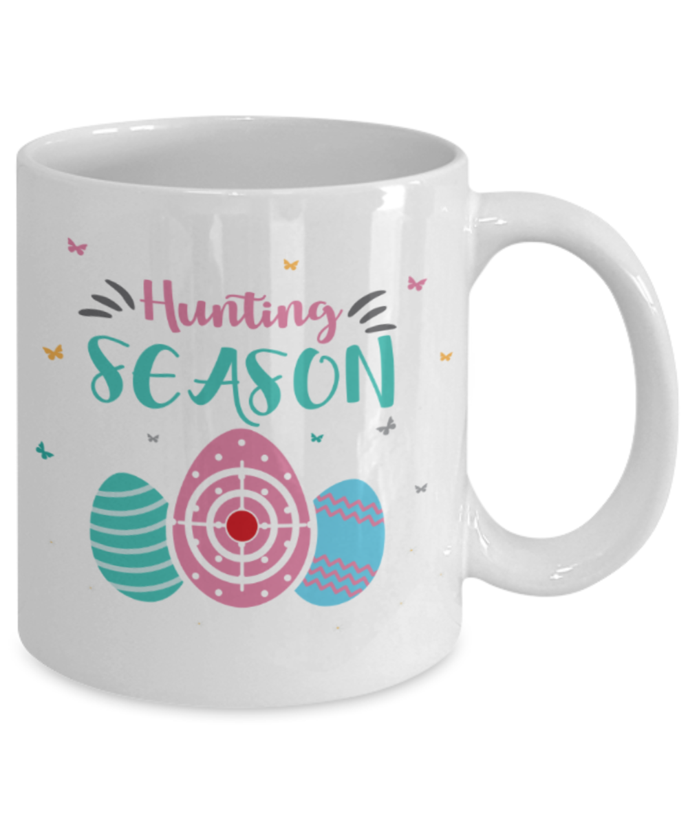 Personal creations gifts easter mugs - Egg hunting season - White Porcelain Coffee Mug Cute Ceramic Cup 11 oz