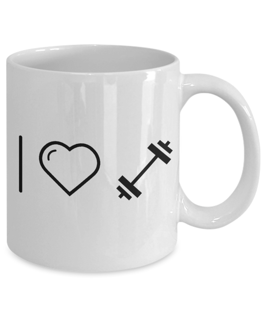 Workout Freak Gift Coffee Mug, Bodybuilding Obsession, I Love Dumbbells - White Porcelain Coffee Mug 11 oz For Bodybuilder, Weight Lifter, Fitness Freak, For Him, Dad