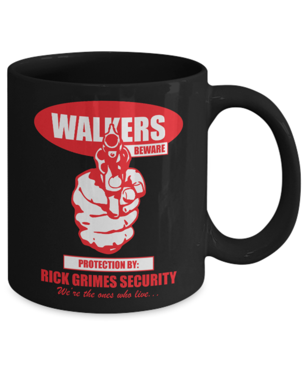 Plants vs zombies gift box mugs , Rick Grimes Security - Black Coffee Mug Porcelain Tea Cup 11 oz - Great Gift