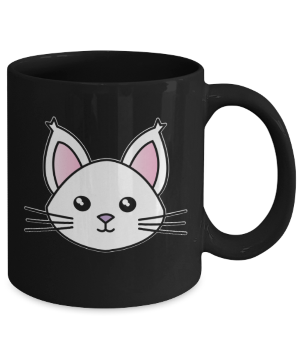 Gift gor cat lovers , White Cats - Black Coffee Mug Porcelain Tea Cup 11 oz - Great Gift