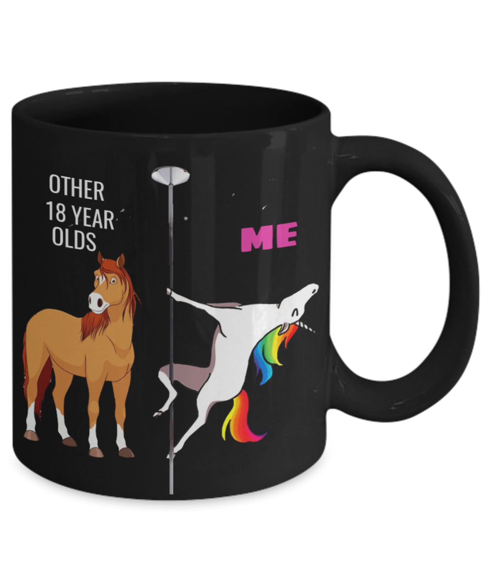 Unicorn Birthday gift 18th Birthday Gift for Women - Other 18 Year Olds Me Unicorn Coffee Mug - Black Porcelain Coffee 11 oz for Grandma, Mom, Sister, Best Friend, Women, Her - Born In 2002