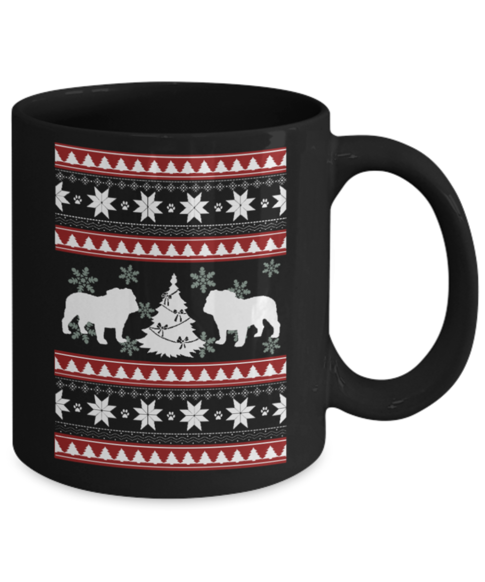 Gift gor dog lovers,  Christmas Dogs - Black Coffee Mug Porcelain Tea Cup 11 oz - Great Gift