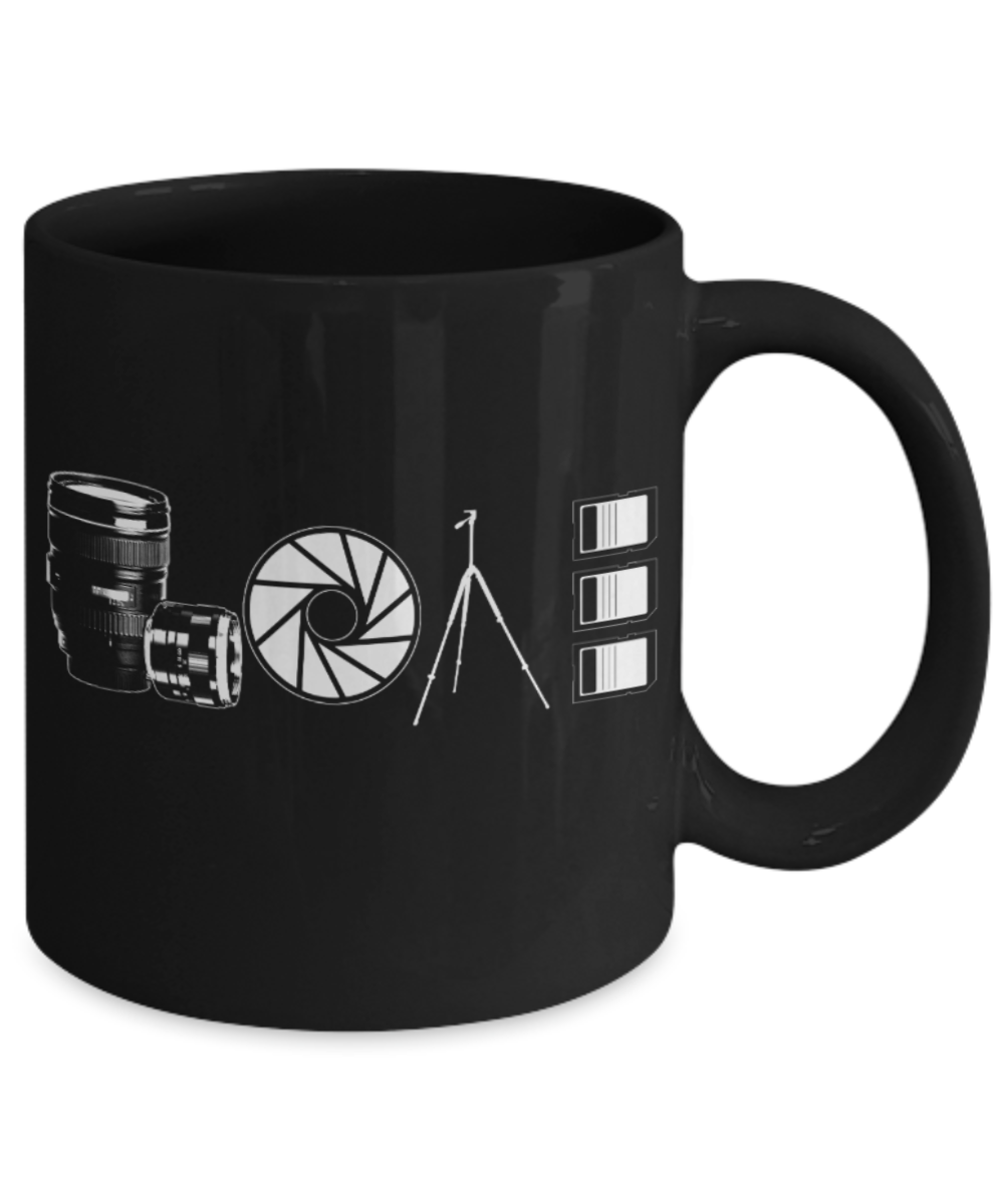 Camera Lovers Mugs , Love camera - Black Coffee Mug Porcelain Tea Cup 11 oz - Great Gift