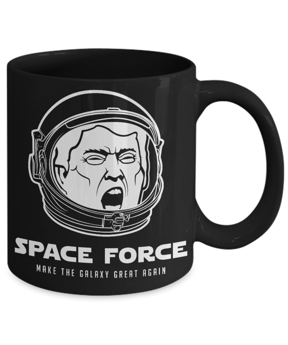 Trump 2020 Flag mugs, Trump Space Force - Funny Black Porcelain Coffee 11 oz