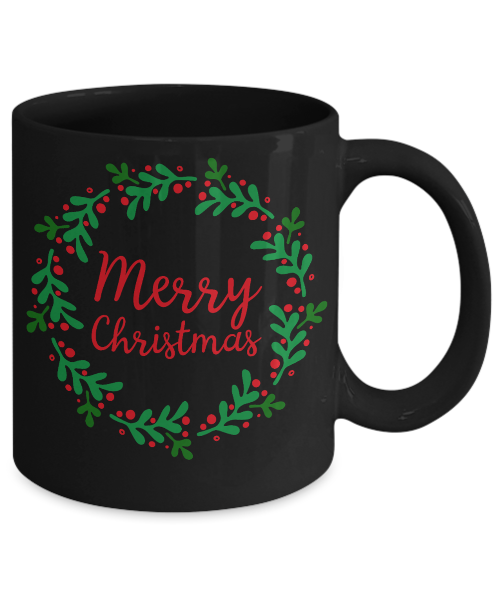 Knightmare before christmas mug - Merry Christmas Wreath - Funny Christmas Gifts Mugs, Christmas Gifts for family Ceramic Cup Black, Funny Mugs Gift Ideas 11 Oz
