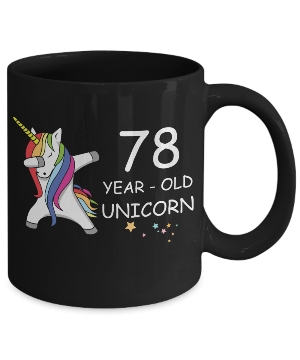 78th Birthday Gift for Women - 78 Year Old Unicorn Dabbing Mug - Funny Black Porcelain Coffee 11 oz for Grandma, Mom, Sister, Best Friend, Women, Her - Legends are Born In 1942