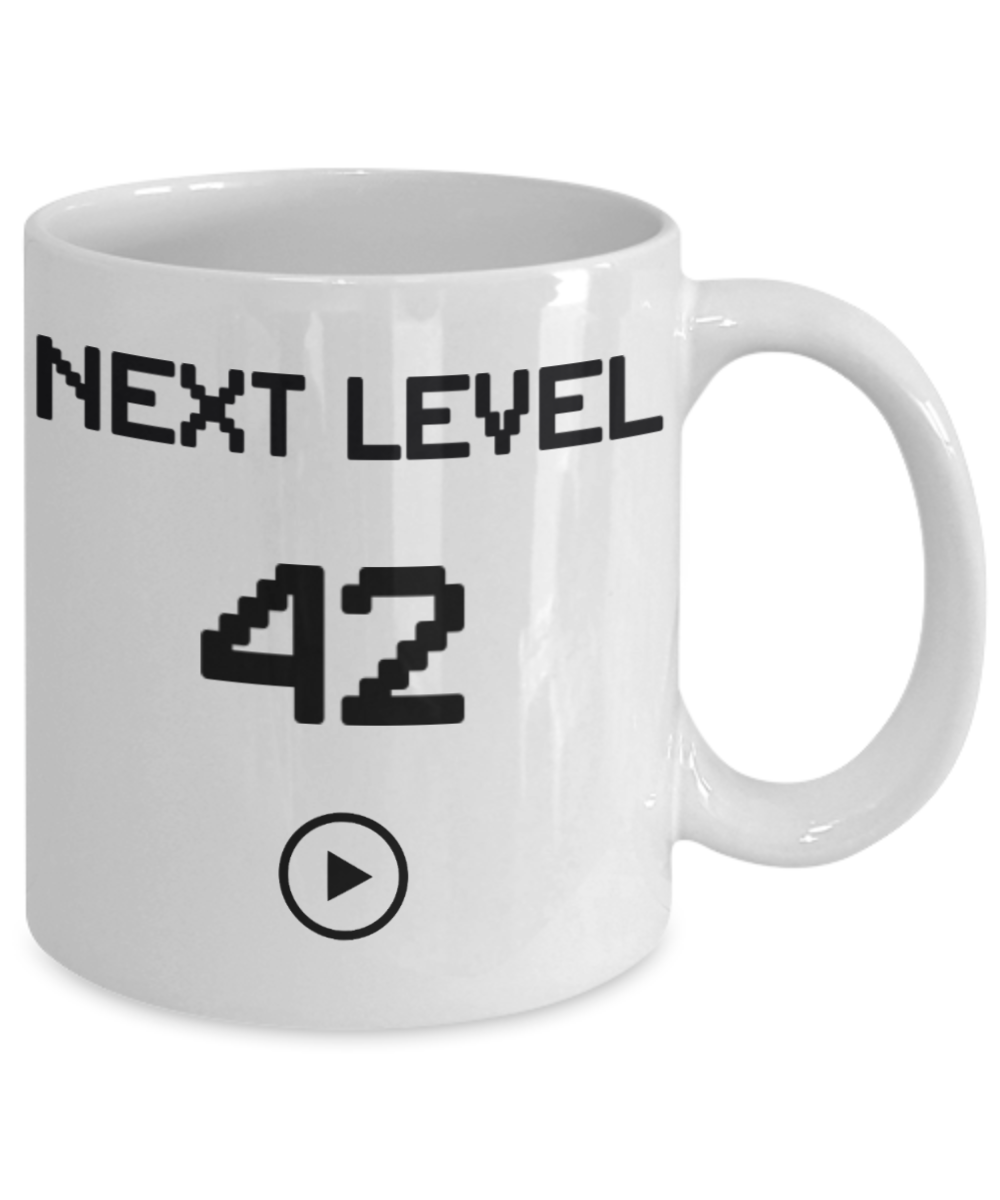 42nd Birthday Special Gift Coffee Mug, Next Level 42, Gamer Coffee Mug, Birthday Mug- White Porcelain Coffee Mug 11 Oz Funny Quotes Coffee Mug