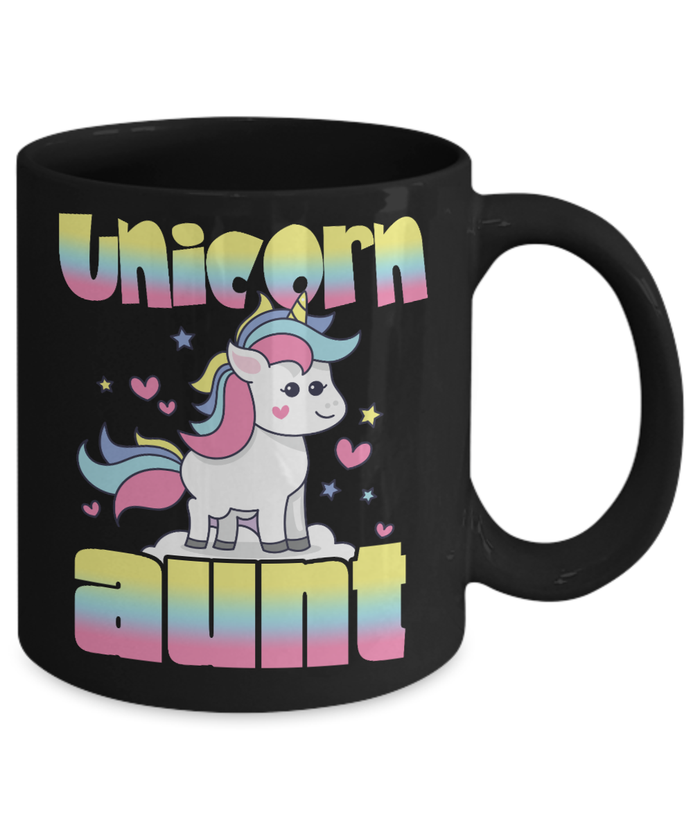 Aunt Coffee Mug, Unicorn Aunt, Aunt mug, coffee mug for aunt- Black Porcelain Coffee Mug 11 Oz Funny Quotes Coffee Mug