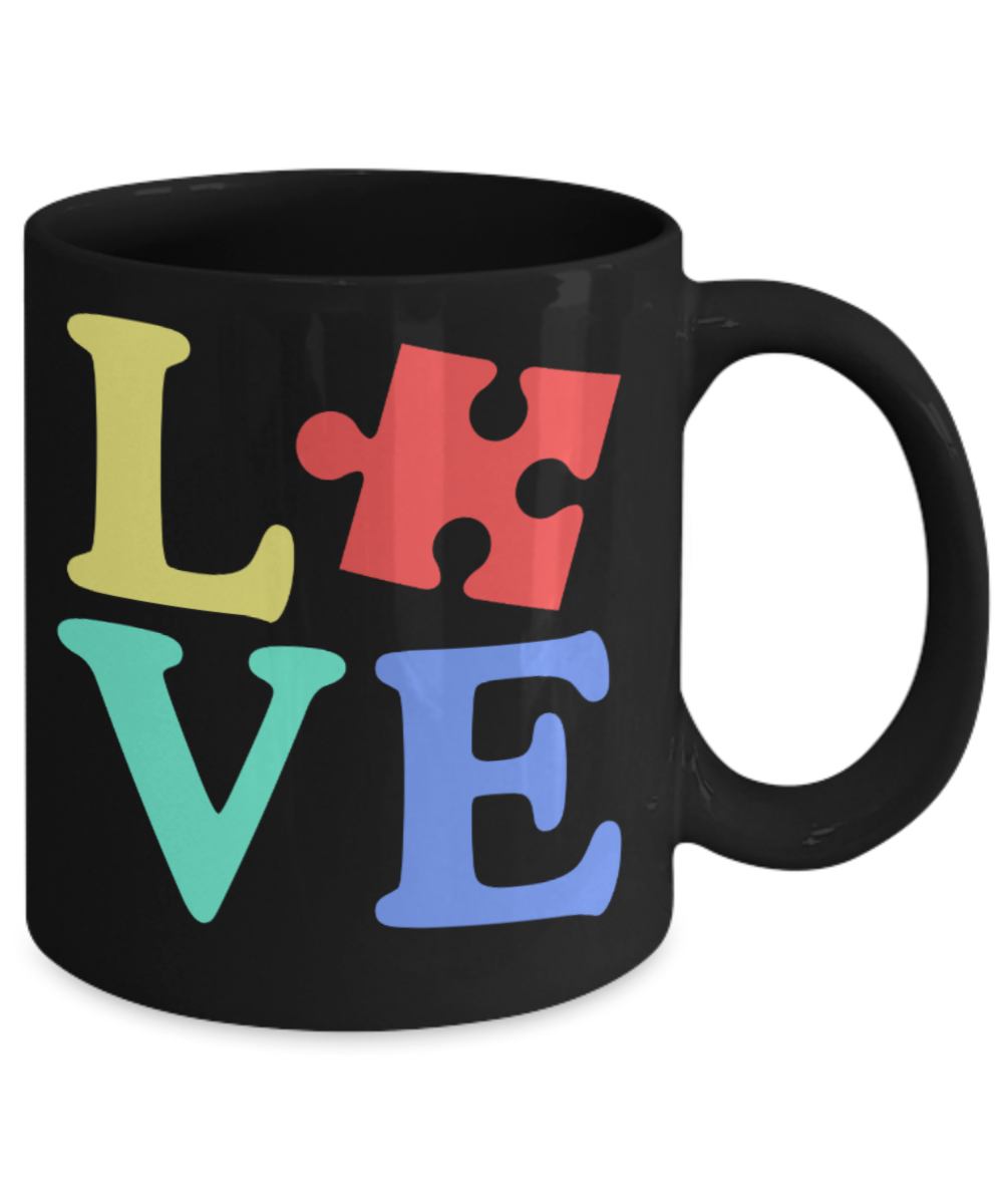 Love - Black Coffee Mug Porcelain Tea Cup 11 oz - Great Gift