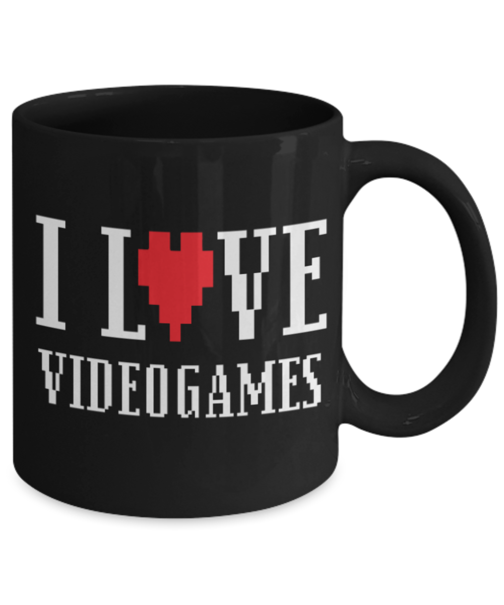 Games Lovers mugs I Love VideoGames - Black Coffee Mug Porcelain Tea Cup 11 oz - Great Gift