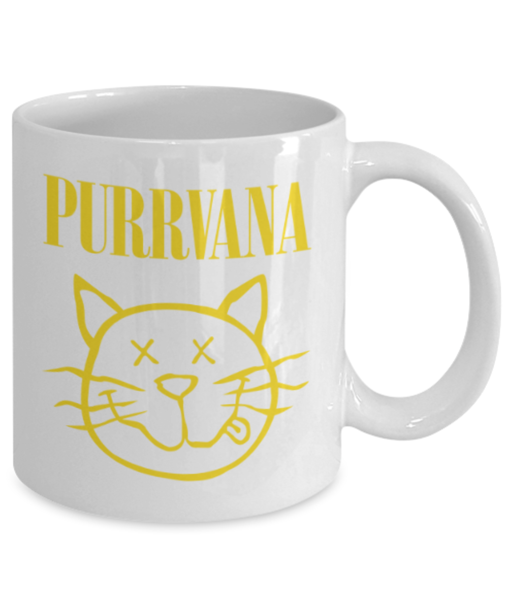 Gift gor cat lovers , Purrvana - White Coffee Mug Porcelain Tea Cup 11 oz - Great Gift