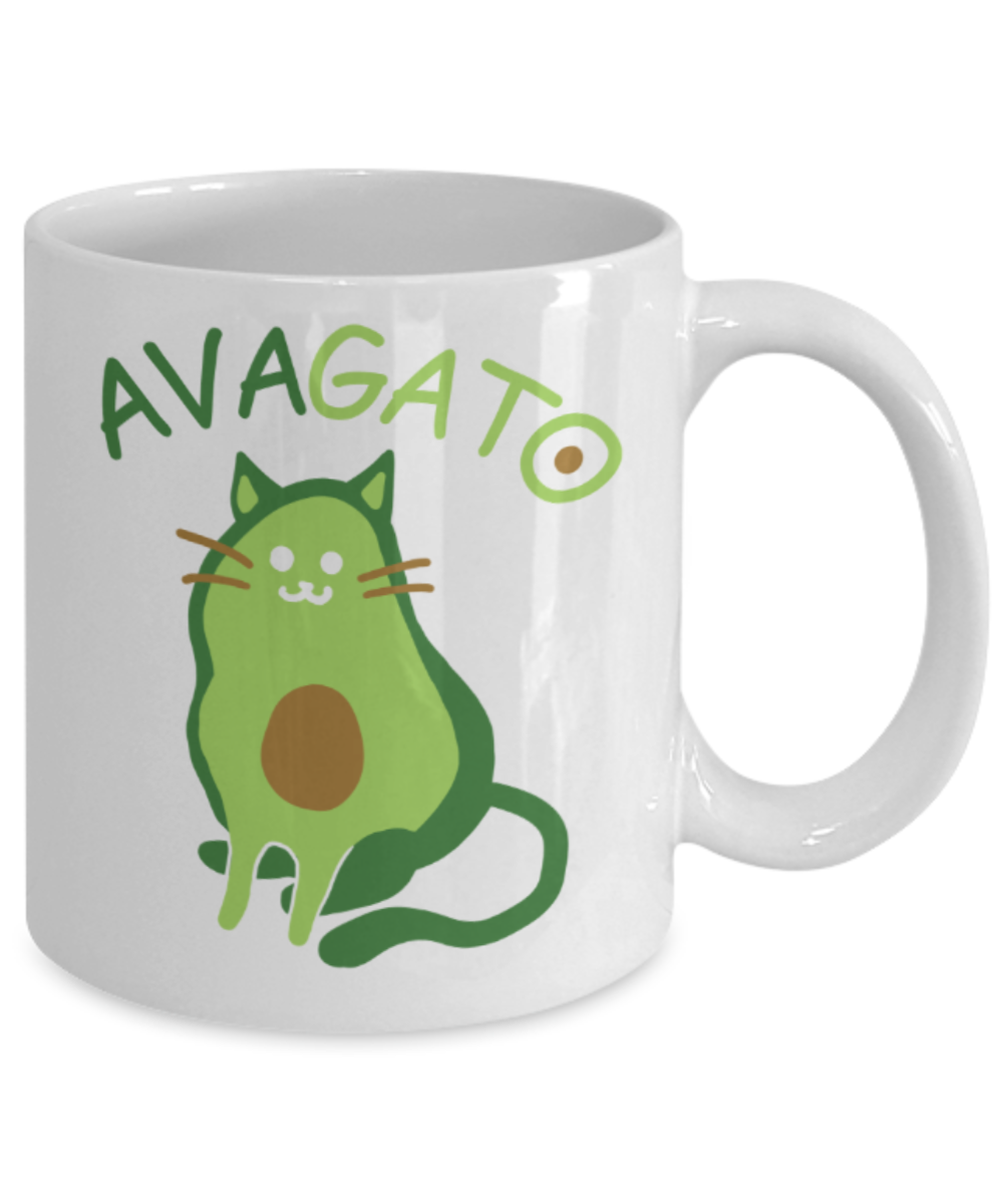 Cat Lovers Gifts , Avagato - White Coffee Mug Porcelain Tea Cup 11 oz - Great Gift