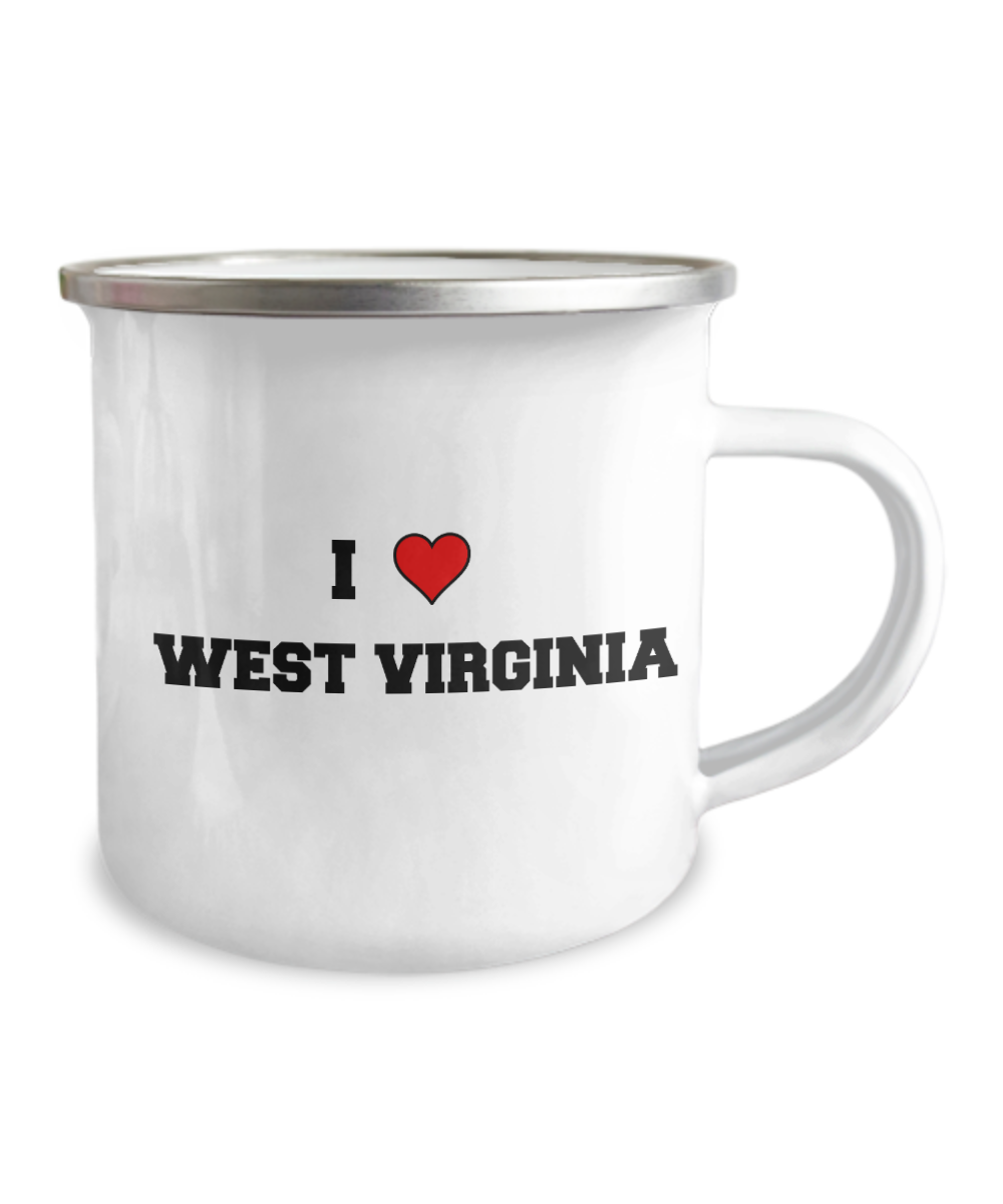 I Love West Virginia Camper Coffee Mugs- 12 Oz Stainless Steel Enamel Finish White Camper Coffee Mug