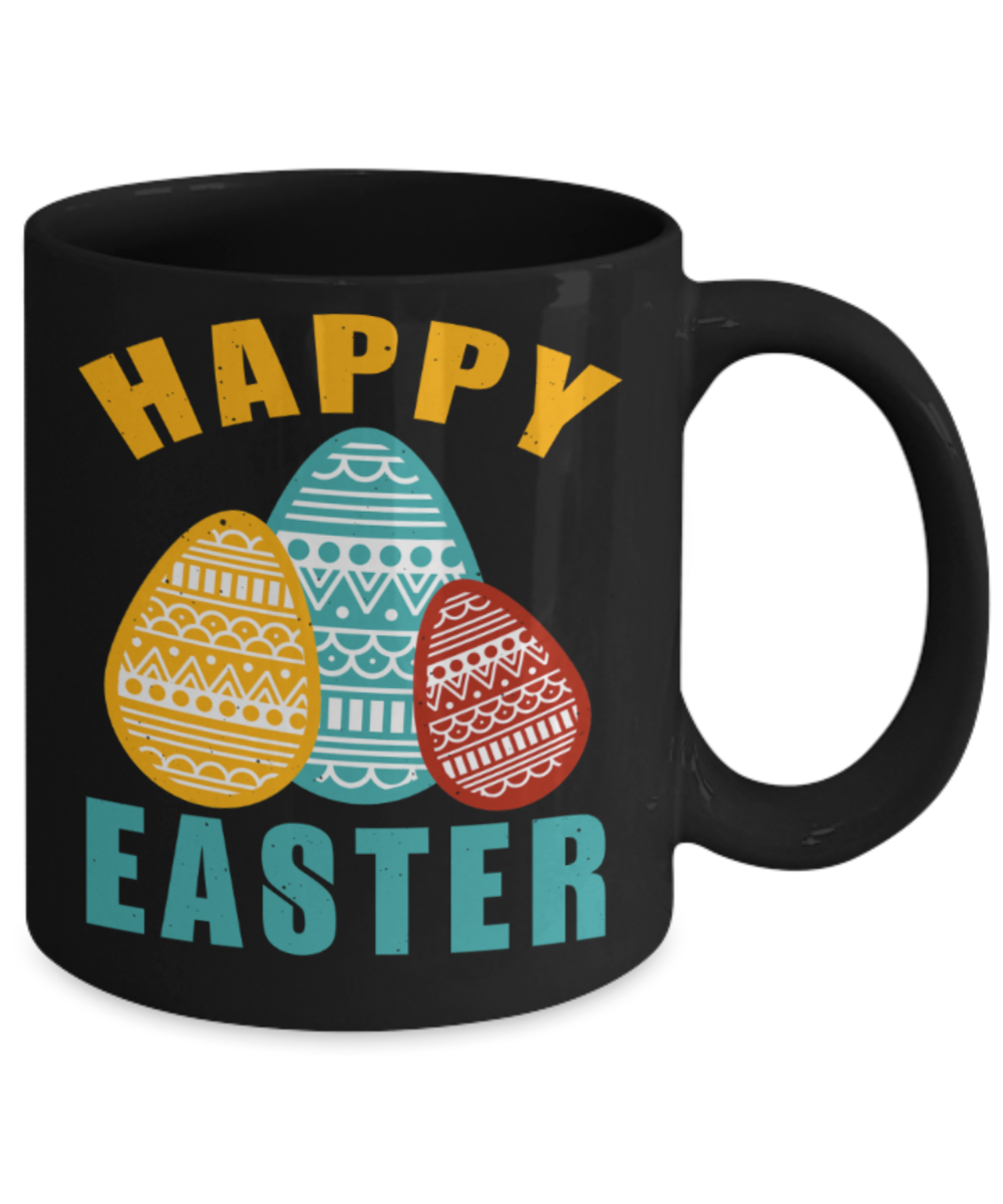 Personal creations gifts easter mugs - Happy Easter - Black Porcelain Coffee Mug Cute Ceramic Cup 11 oz