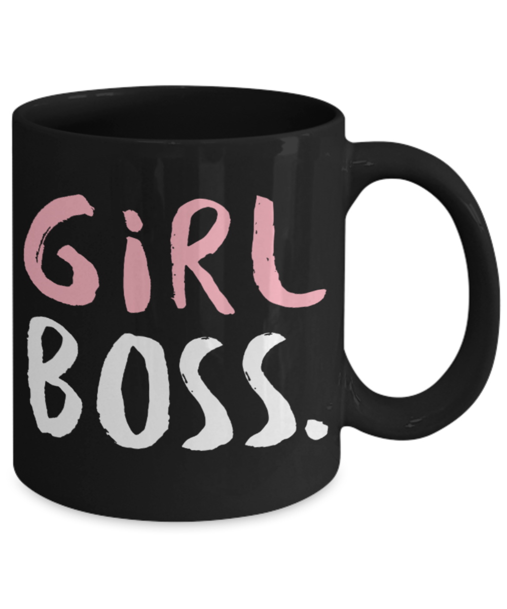 Girls gifts Mugs , Girl Boss - Black Coffee Mug Porcelain Tea Cup 11 oz - Great Gift