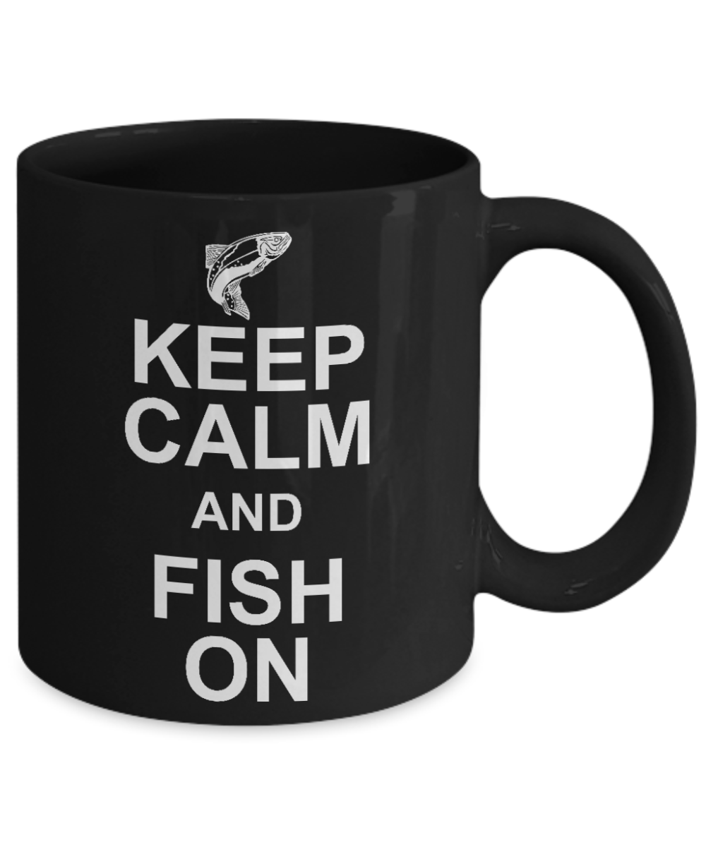 Fishermen funny Gift Coffee mug, Keep Calm And Fish On -Black Porcelain Coffee Mug 11 oz