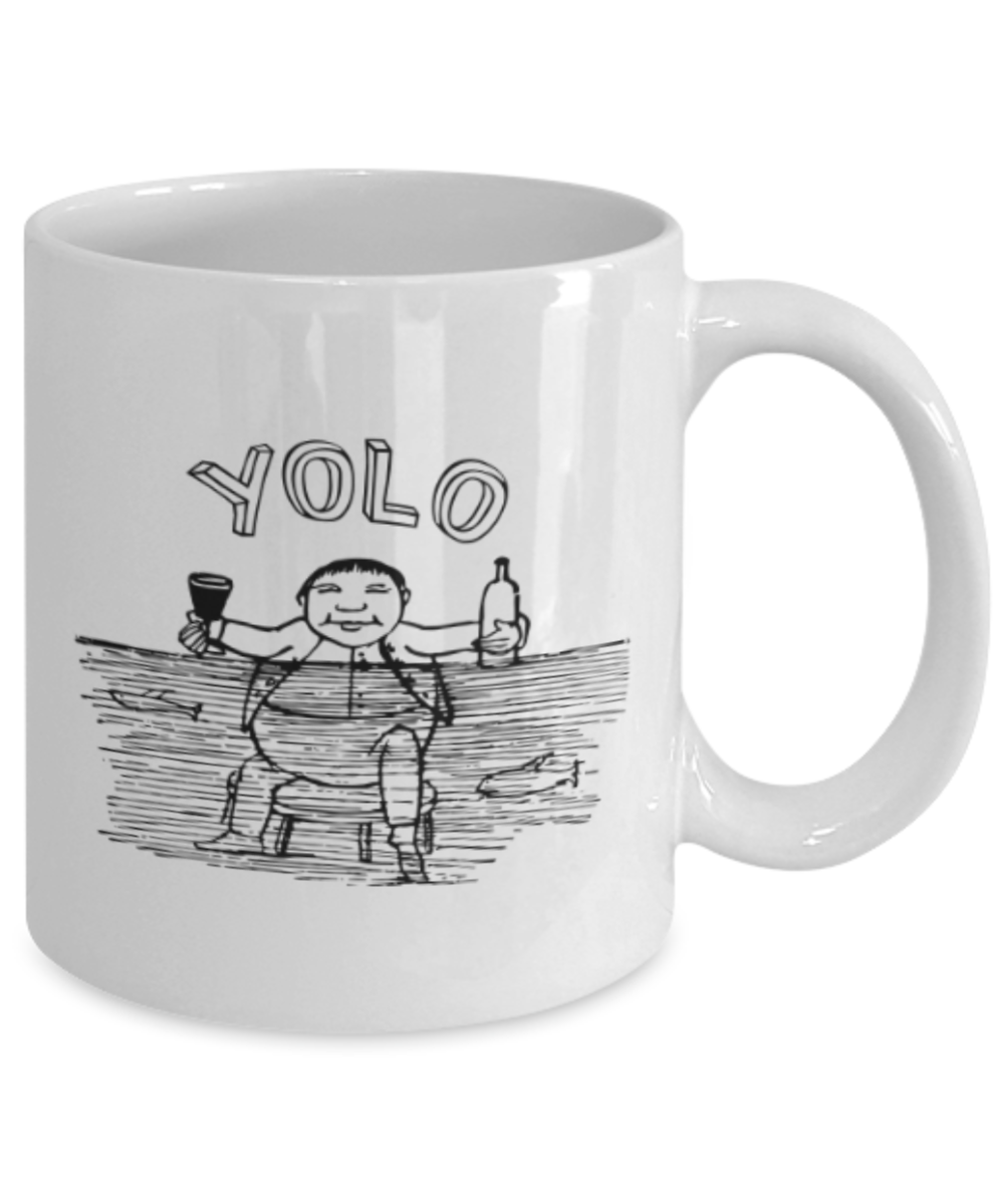 Funny coffee mugs , Yolo - White Coffee Mug Porcelain Tea Cup 11 oz - Great Gift