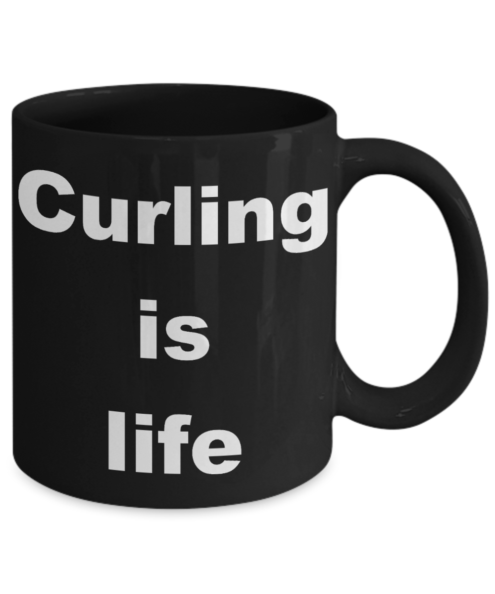Curling Stone Coffee mug, Curling is life-Black Coffee Mug 11 oz