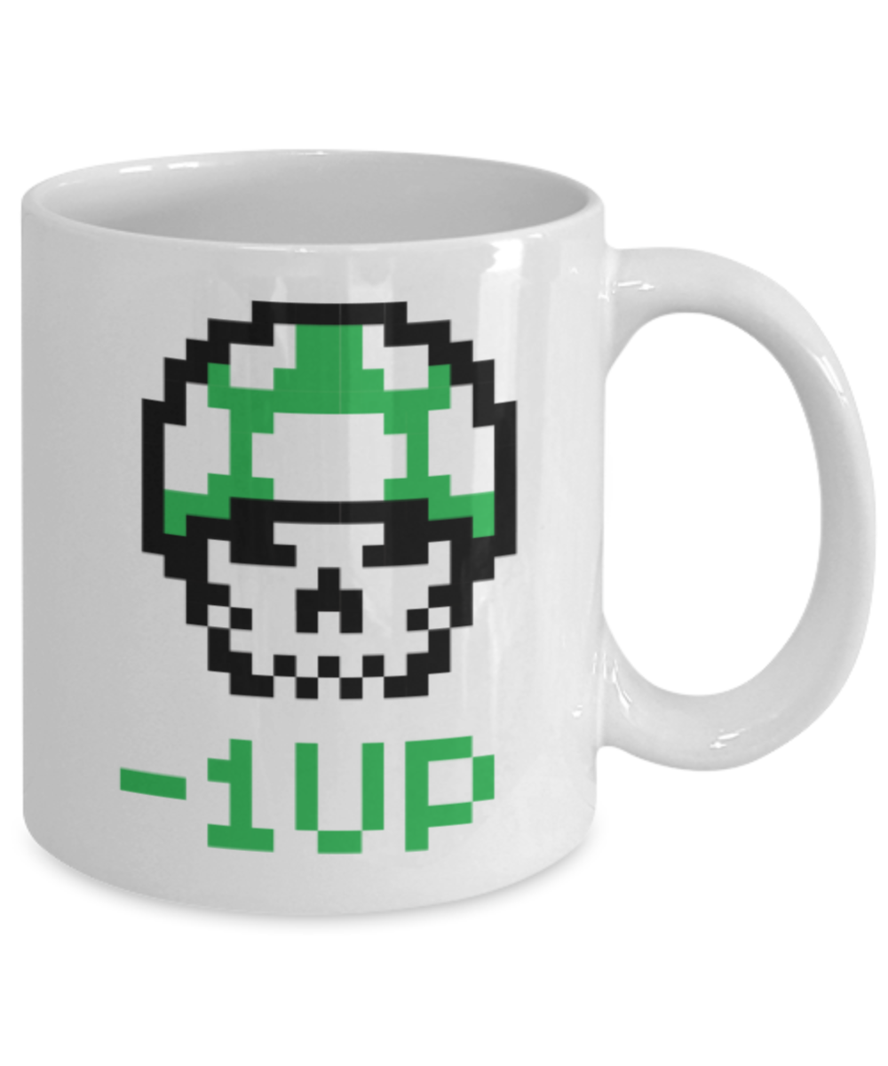 Games Lovers mugs, Negative 1 Up - White Coffee Mug Porcelain Tea Cup 11 oz - Great Gift