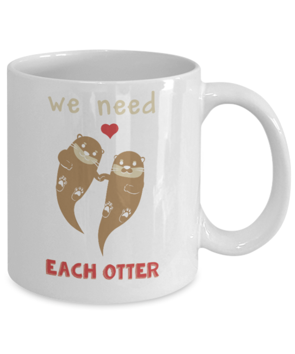 Fish Lovers Mugs , We need each other - White Coffee Mug Porcelain Tea Cup 11 oz - Great Gift