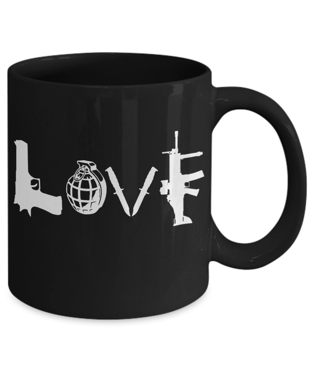 2nd Amendment Coffee Mug,Love Weapons-Black Porcelain Coffee Mug 11 oz for Husband, Dad, Boyfriend,Grandpa